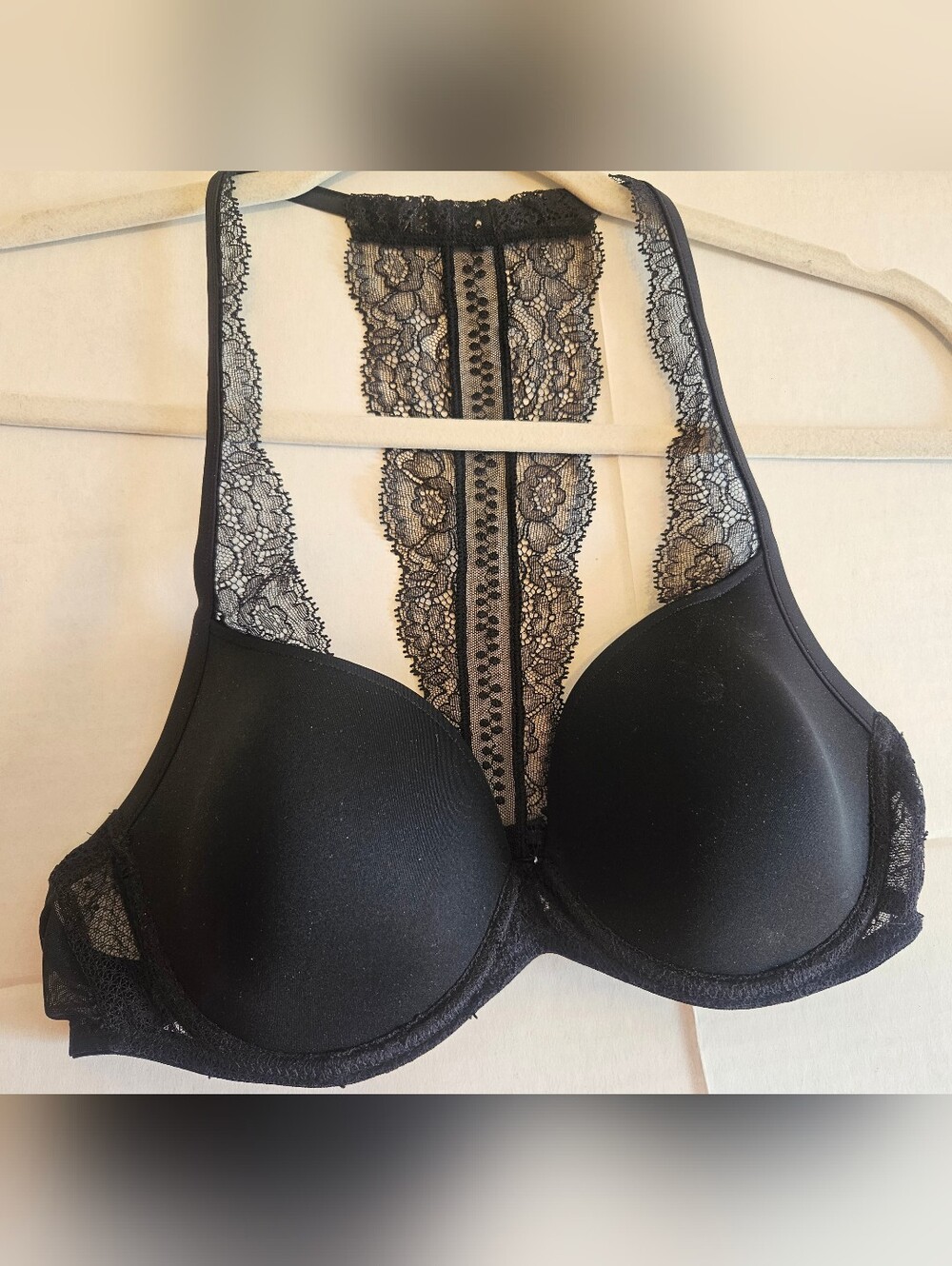 Marie Jo Black Racerback Lace T-Back Push-Up Bra Size 34C
